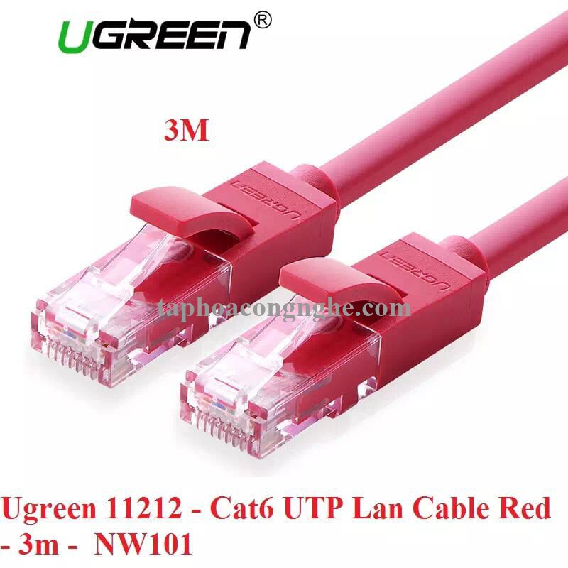Ugreen 11212 3M màu Đỏ Cáp mạng LAN cat6 UTP NW101 30011212